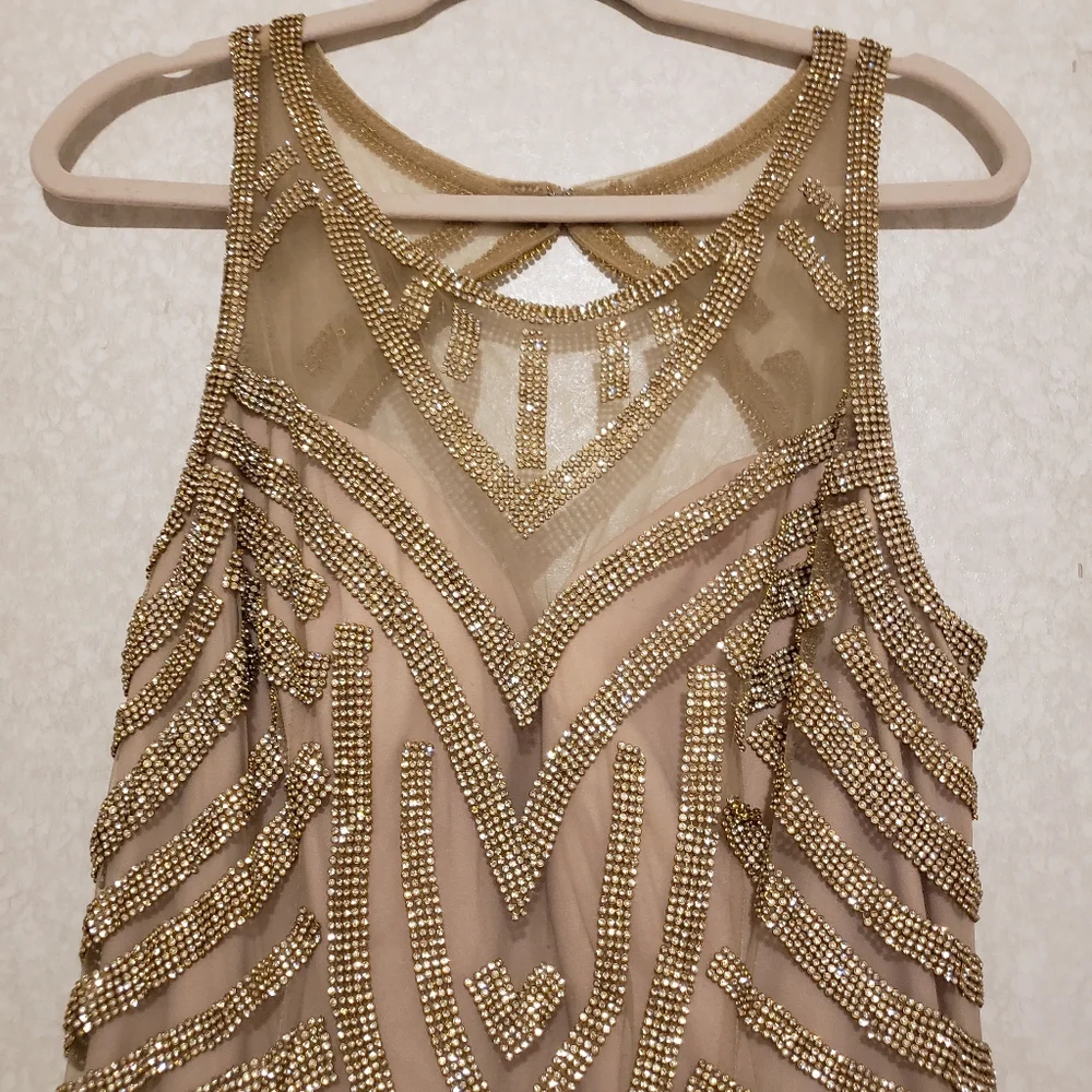 PARTY GOLD LONG DRESS WITH RHINESTONE SIZE 2XL - Picture 4 of 16